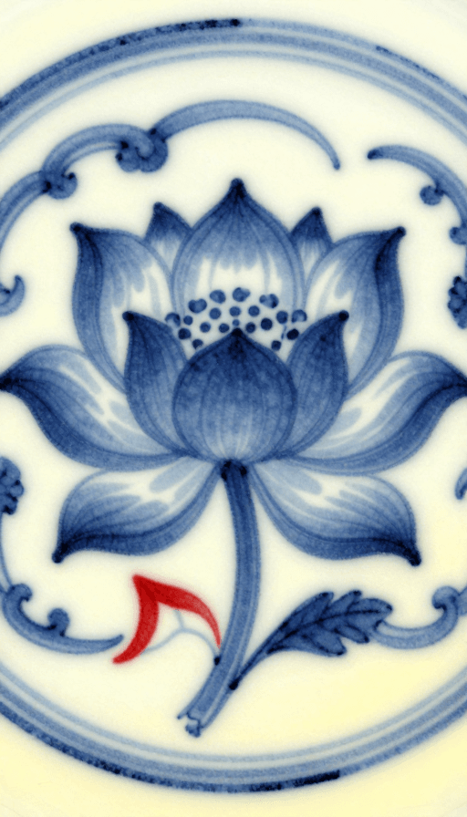 古典风格素材：青花韵致莲花图：古典水墨艺术凝练
