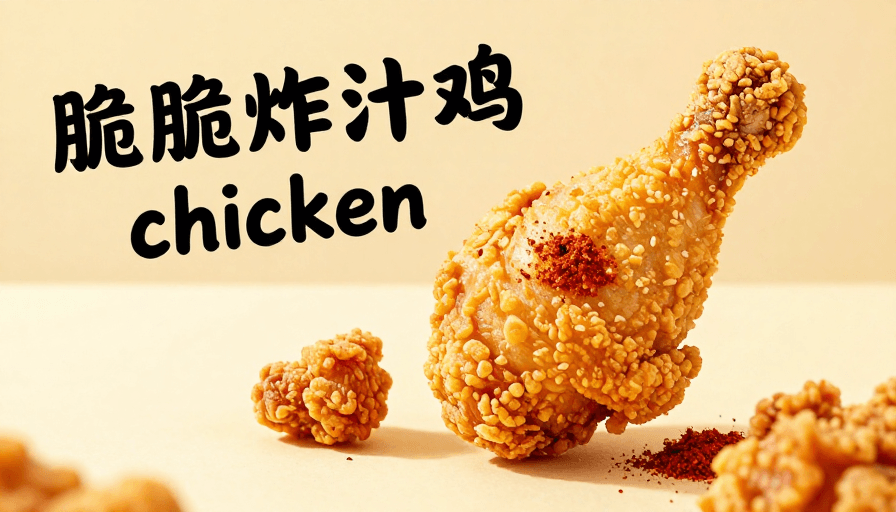 炸鸡美食素材：脆皮炸汁鸡：金黄诱人，满口留香