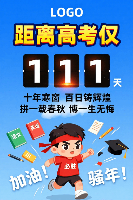 卡通插画素材：高考冲刺倒计时·热血励志卡通海报