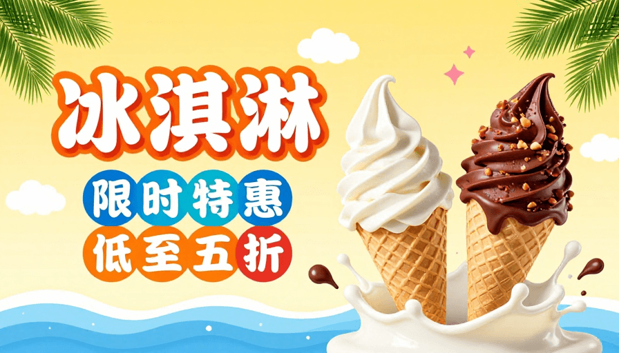 暖黄色渐变素材：夏日清凉冰淇淋限时促销海报