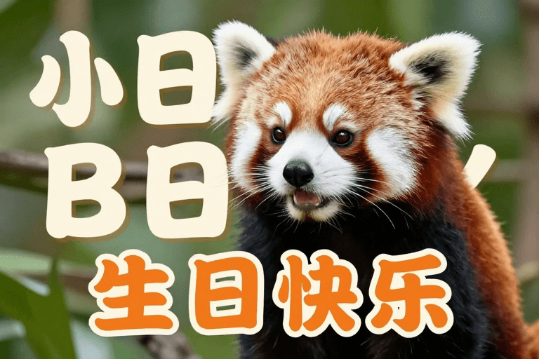 插画风素材：小熊猫陪你过快乐生日，温馨插画贺图