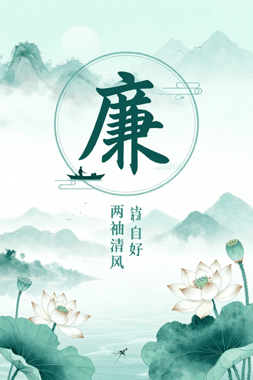 传统书法素材：水墨青绿廉韵：中国风廉政艺术海报