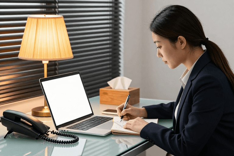 现代办公素材：专注办公时刻：亚洲女性职场人像摄影
