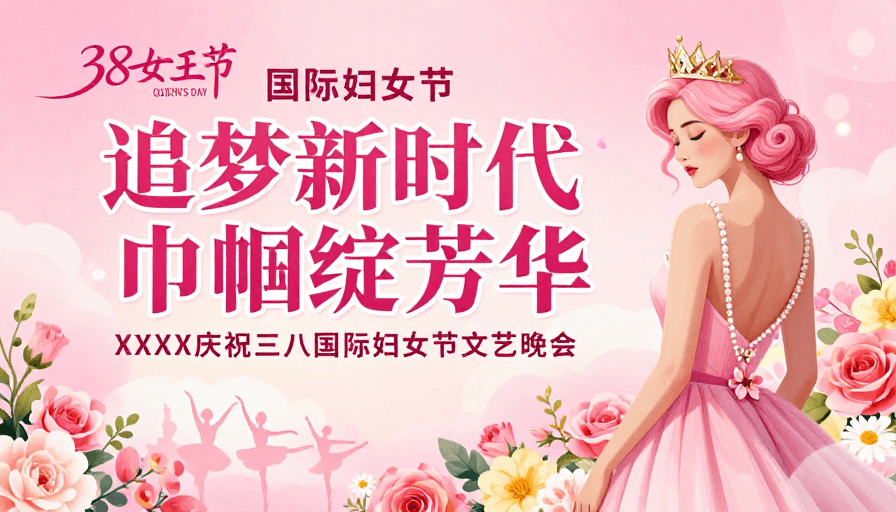 粉色浪漫素材：粉韵芳华·三八女王节艺术海报