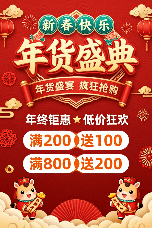 新年氛围素材：红金配色中式新年促销海报