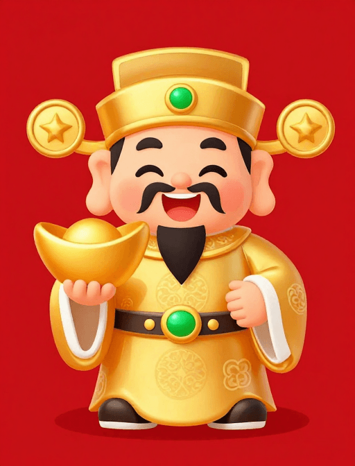卡通插画素材：可爱财神卡通形象：春节纳福迎财神