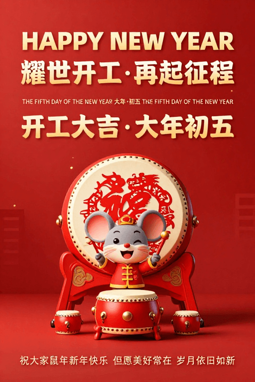 红金配色素材：鼠年新春中国风海报：红金配色与吉祥祝福