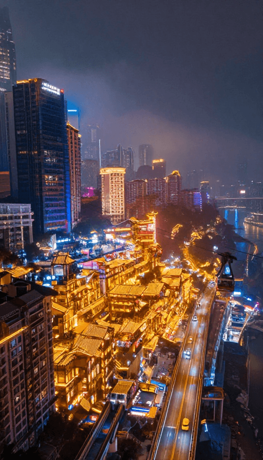 城市风光素材：魔幻重庆夜：霓虹与流光交涌的立体都市光影交响