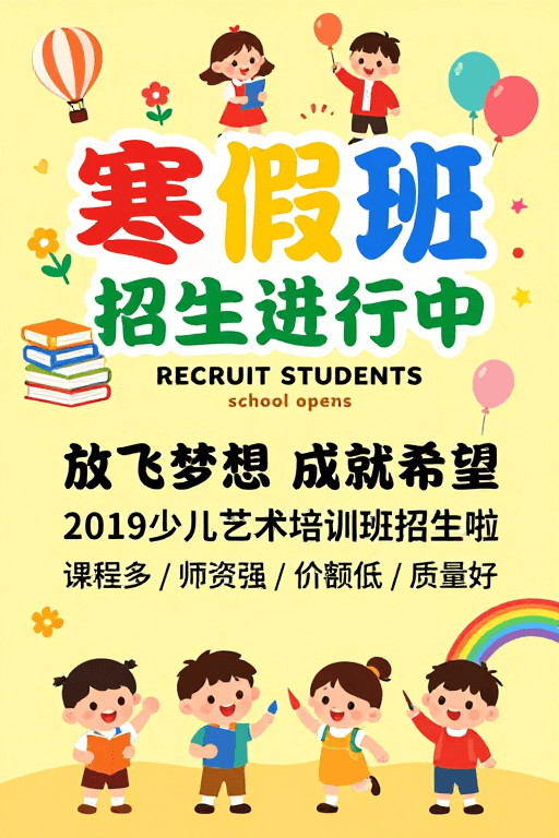 色彩鲜艳素材：寒假班卡通招生海报：童趣活力设计