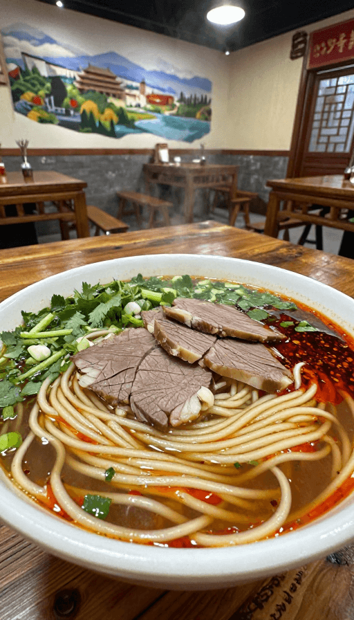 8K高清素材：西北风情下热气腾腾的兰州牛肉面特写