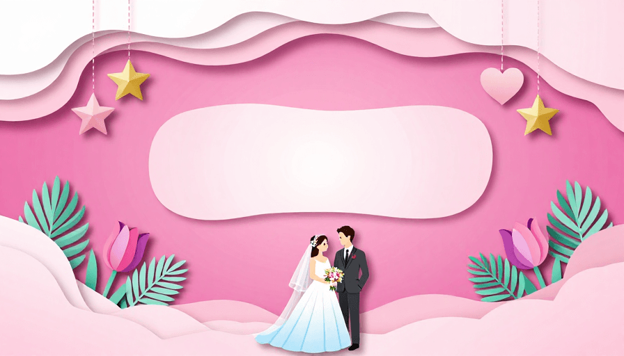 婚礼背景素材：粉红纸艺剪纸婚礼背景插画