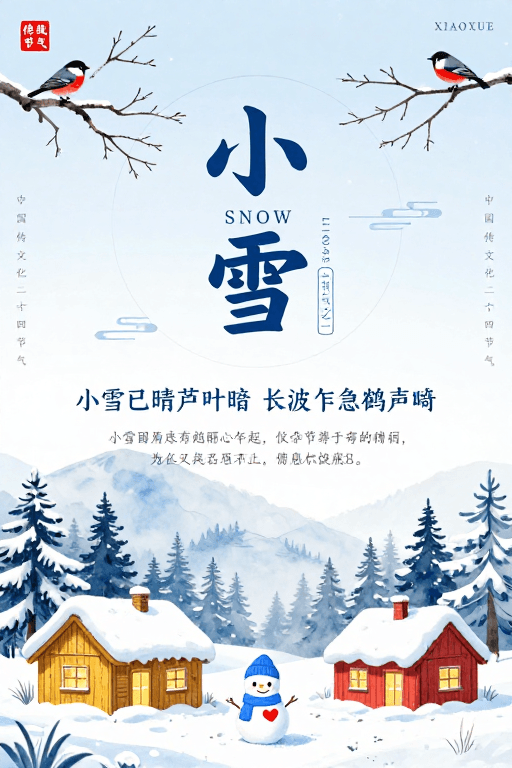 水墨插画素材：清冷美学中国风小雪节气海报