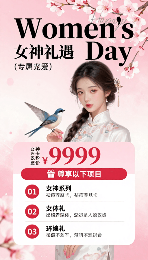 樱花元素素材：春日女神节·粉樱美业礼遇