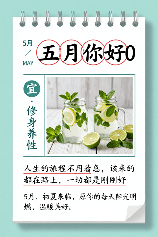 治愈系设计素材：五月治愈系日历海报设计