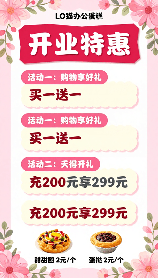 优惠活动素材：粉色花卉开业促销海报