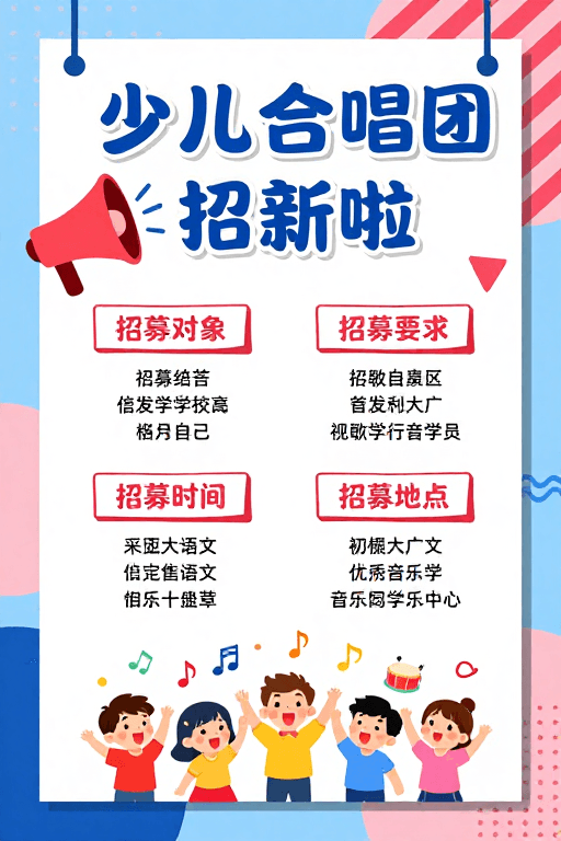 少儿合唱团素材：童趣活力·少儿合唱团招新海报