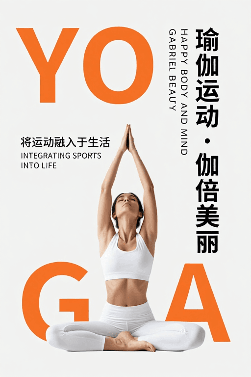 运动生活方式素材：极简橙调瑜伽海报：身心平衡与优雅力量