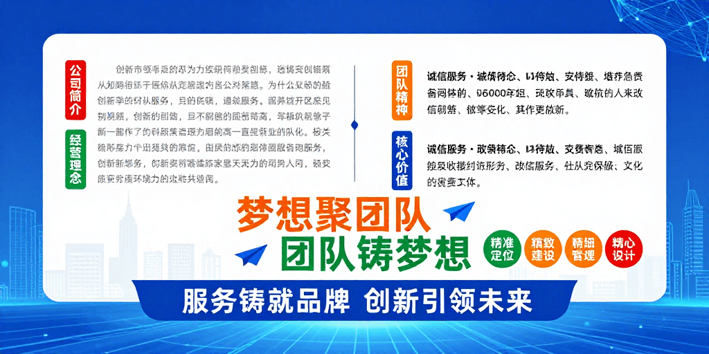 企业宣传图素材：科技商务风企业宣传海报：梦想聚团队 团队铸梦想