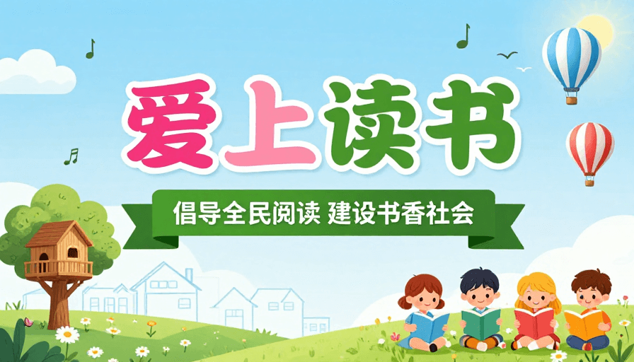 书香社会素材：清新童趣：倡导全民阅读的公益插画海报