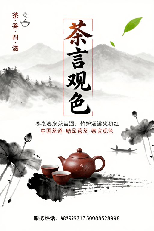 意境营造素材：东方禅意 | 茶言观色水墨茶海报