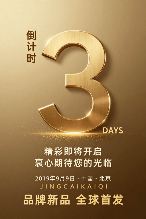 3D设计素材：金色3D数字倒计时，高端商务新品发布会视觉展示