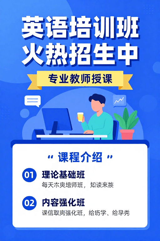 高对比色彩设计素材：英语培训火热招生：现代清新风格海报设计