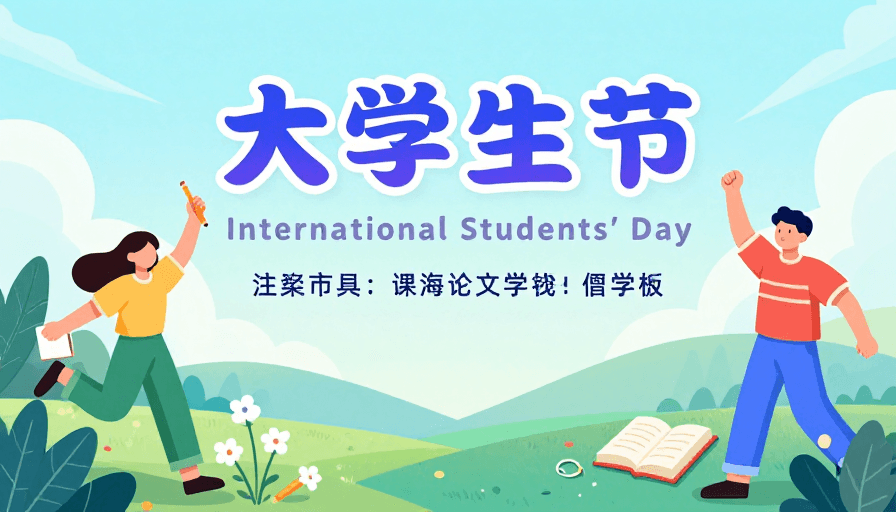 青春活力素材：大学生节扁平插画海报，青春活力校园氛围
