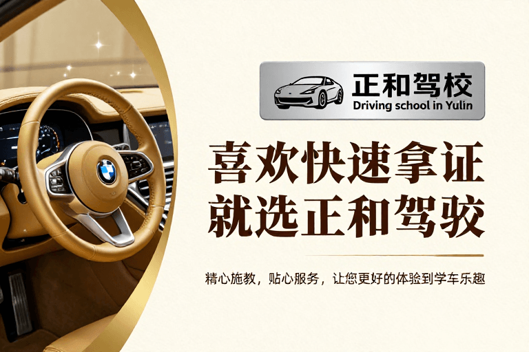 高端设计素材：正和驾校：奢华金色调驾车体验，快速拿证首选