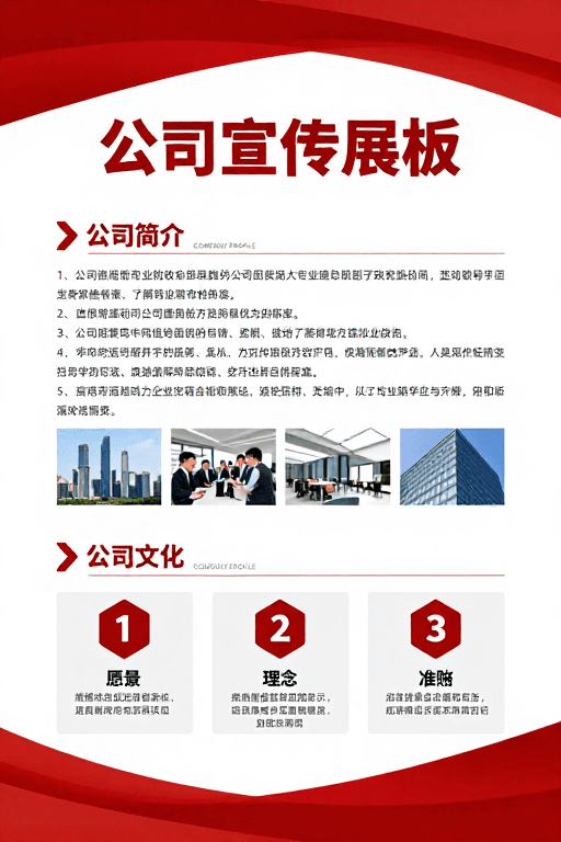 专业排版素材：红白主调国企专业宣传展板设计