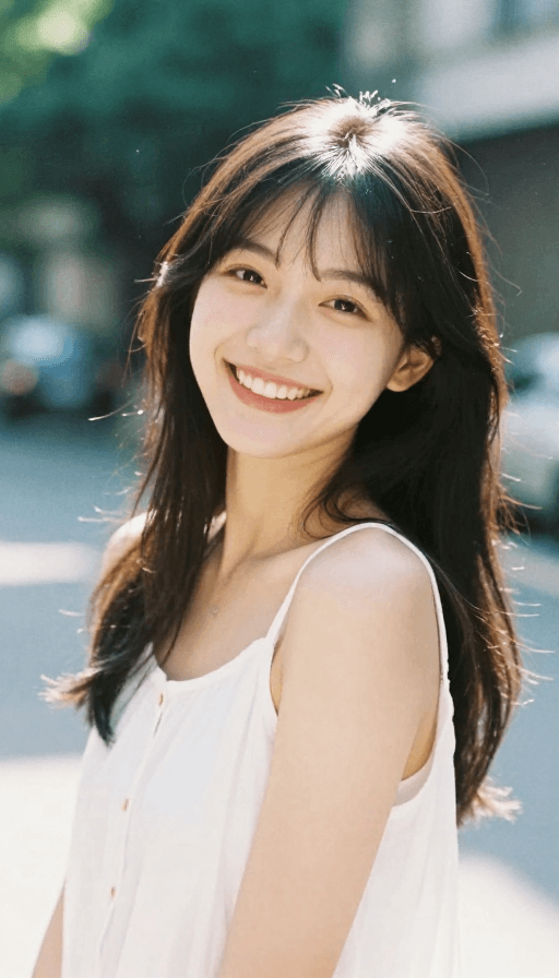 青春活力素材：日系胶片少女半身照，阳光笑容定格青春活力