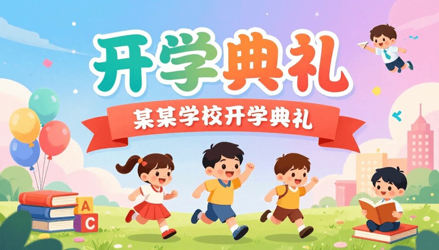 高饱和度色彩素材：活泼童趣的开学典礼儿童插画海报