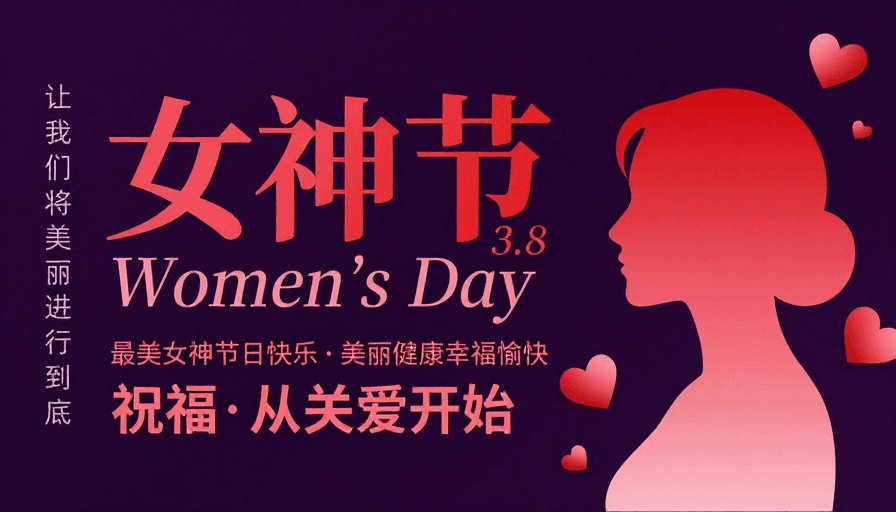 浪漫氛围素材：紫红渐变现代女神节海报：优雅与力量交织
