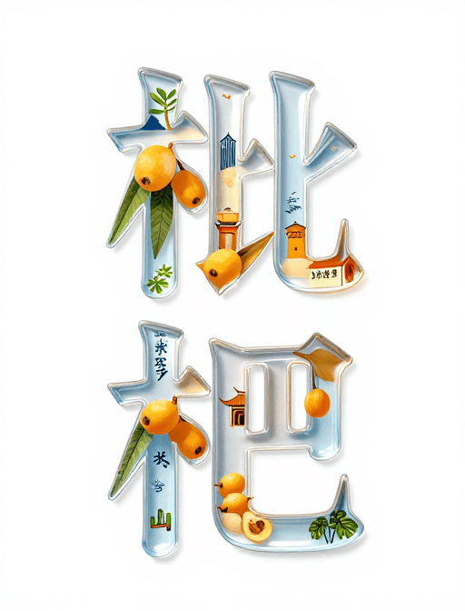 创意设计素材：晶莹剔透苏州东山枇杷3D创意字体海报设计