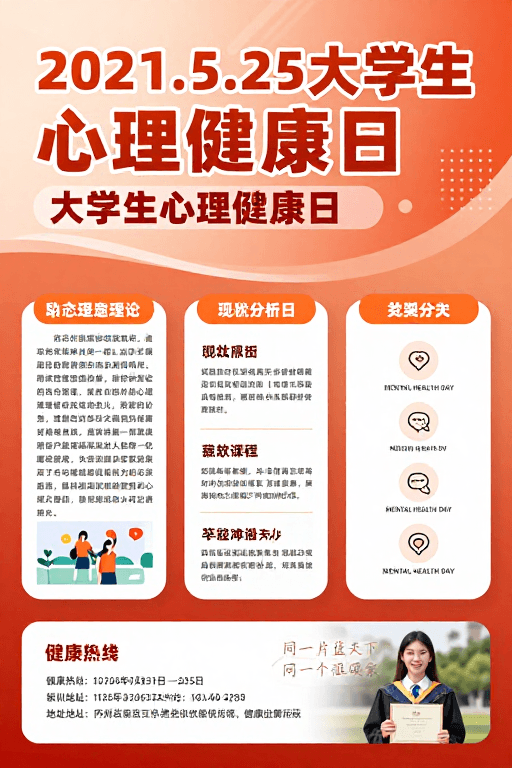 三折页设计素材：2021.5.25大学生心理健康日宣传海报设计