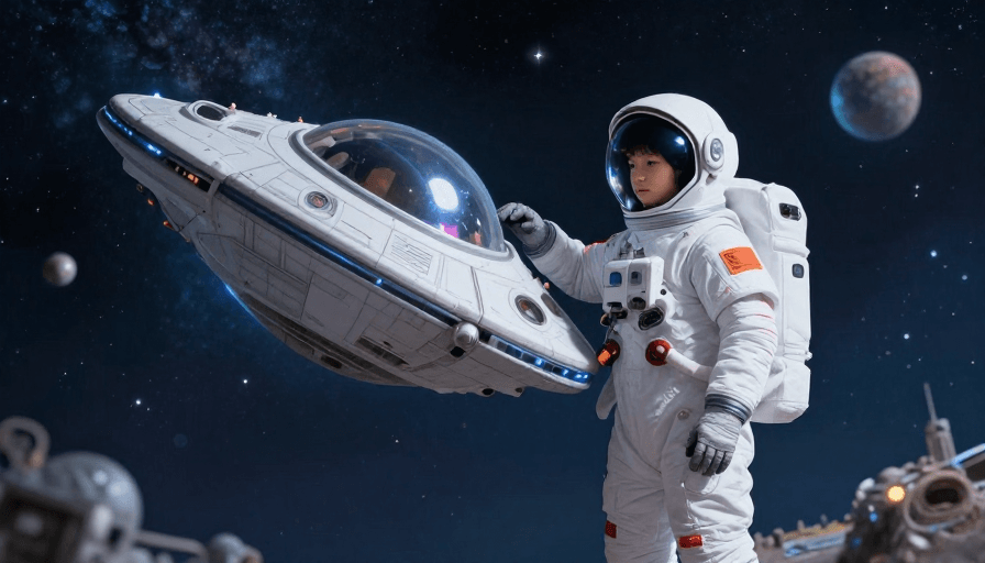 太空背景素材：少年宇航员星际探险：银河梦幻之旅超酷视觉