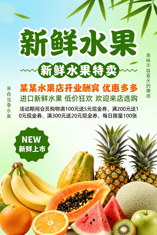 视觉营销素材：清新自然风·新鲜水果促销海报