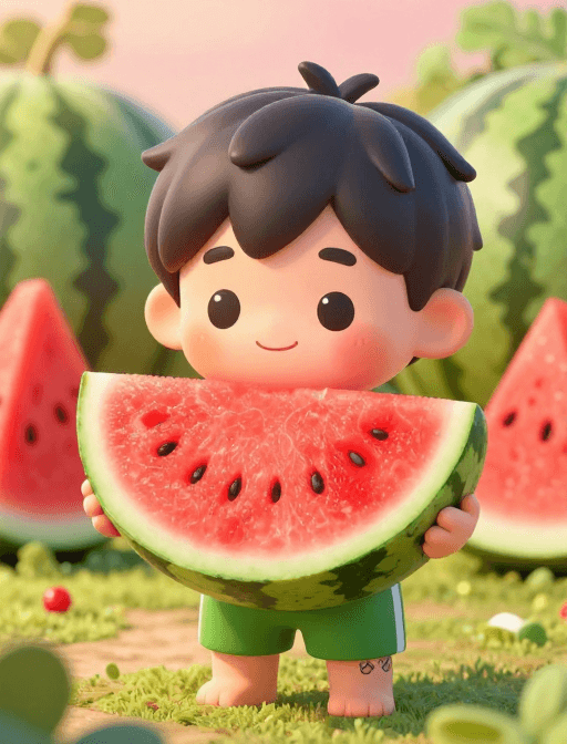 头像设计素材：西瓜男孩：甜蜜夏日拟人插画
