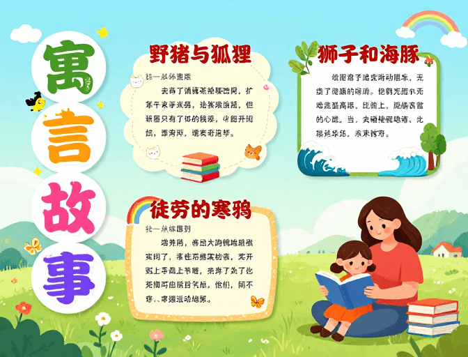 清新配色素材：童趣寓言绘本：清新插画风格的故事分享海报