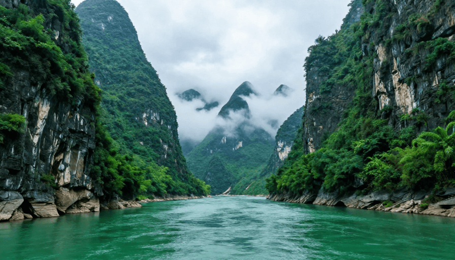 喀斯特地貌素材：漓江峡谷：青翠山峦与静谧江流的自然交响