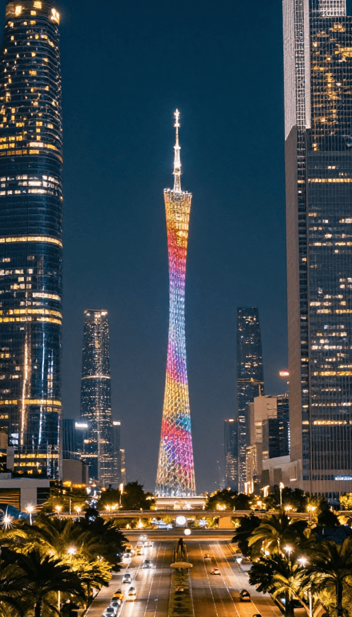 冷暖色调素材：广州珠江新城夜景：小蛮腰璀璨点亮未来都市