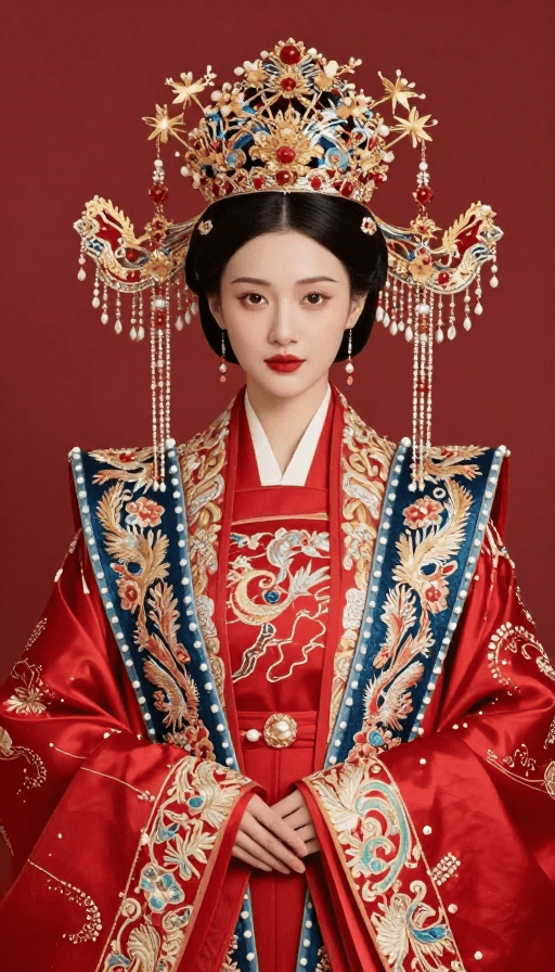中式婚嫁素材：古风新娘：凤冠霞帔中的东方温婉之美