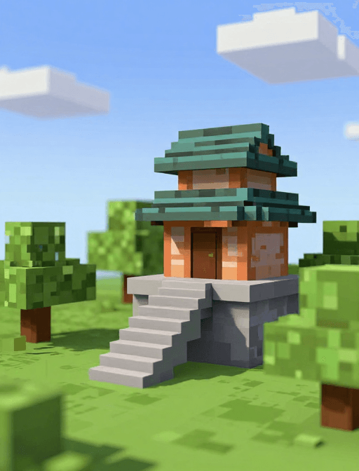 微缩模型素材：微型东亚建筑景观：蓝天云影下的静谧微缩世界