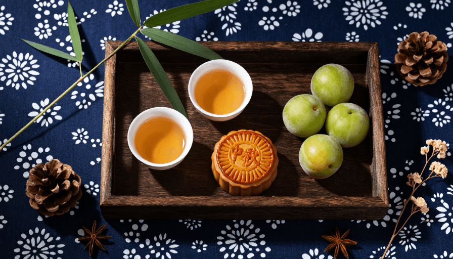 传统美食素材：中秋团圆·传统美食与茶香美境