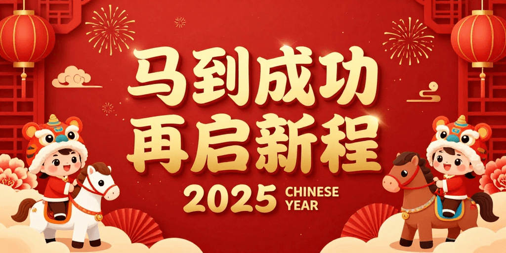 喜庆海报素材：马到成功 再启新程：2025新年喜庆中国风海报