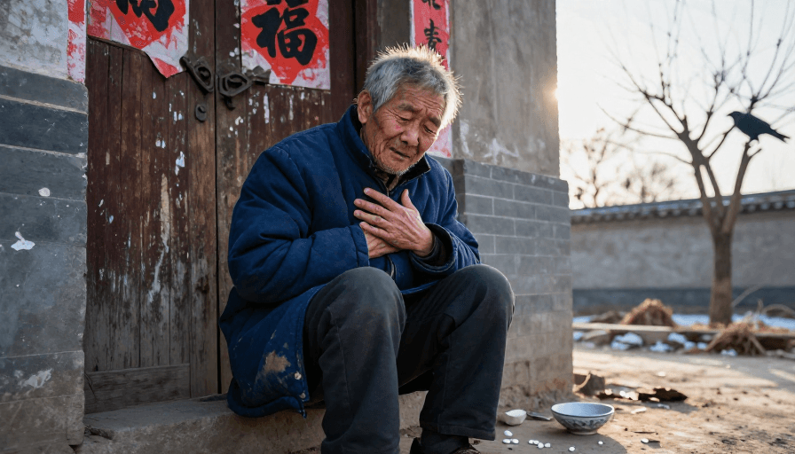 情感共鸣素材：寒冬孤寂：病痛中的老人背影
