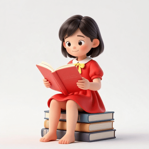 儿童学习素材：3D亚洲女孩捧书微笑学习场景