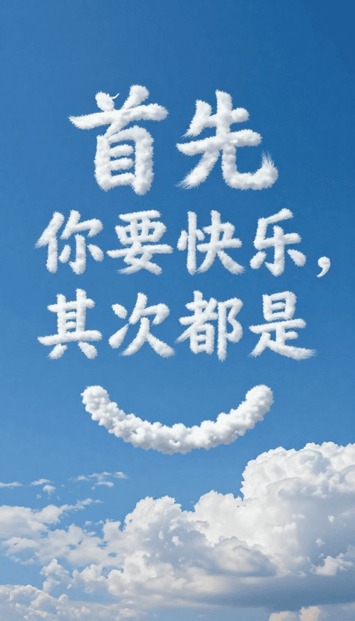 广角构图素材：蓝天积云书法笑脸自然艺术