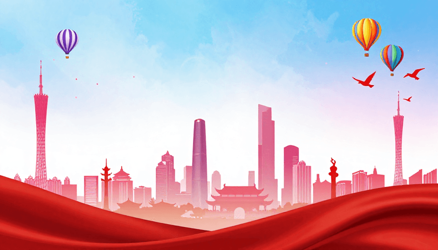 文化符号素材：喜庆庆典城市天际线插画背景