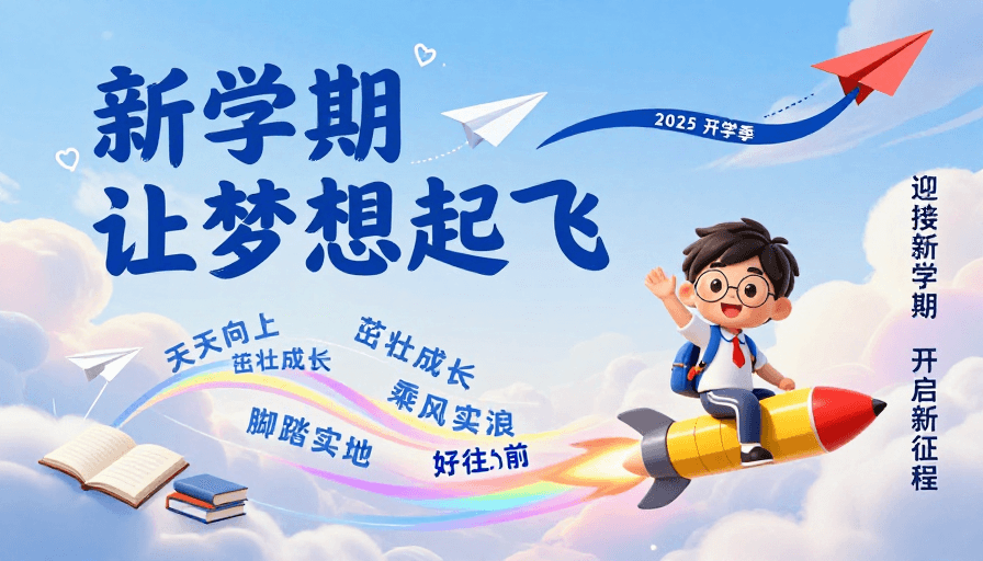火箭设计素材：开学季童趣海报：梦想起飞 茁壮成长