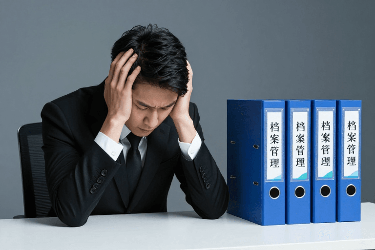 办公室环境素材：职场压力下的疲惫瞬间：阴冷办公环境中的档案管理员